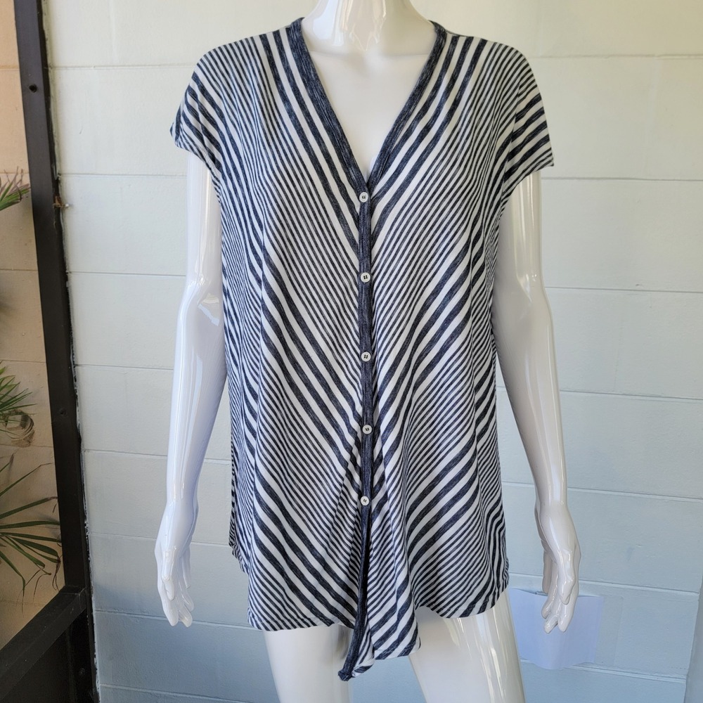 Max Studio Button Front Tunic Striped Black White Women's 1X Coastal Nautical